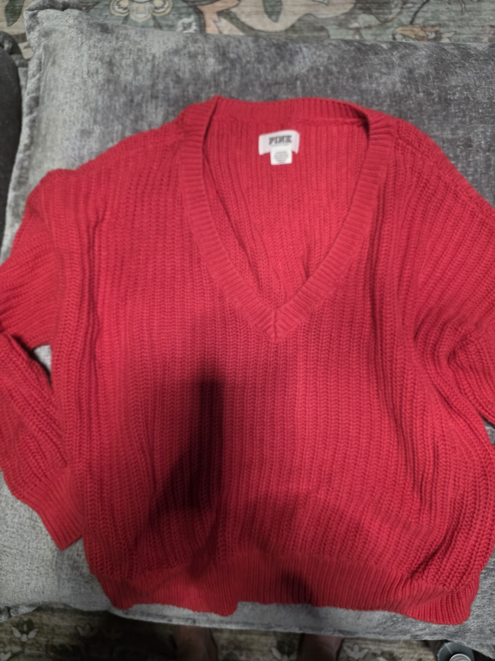 PINK Victoria's Secret Red V‑Neck Ribbed Sweater